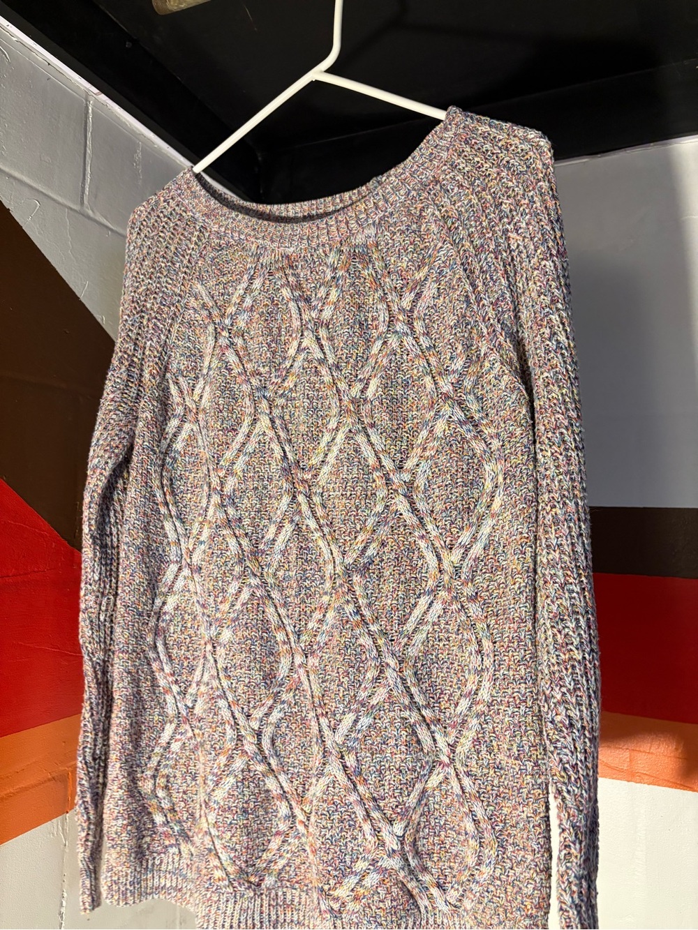 Faded Glory Multicolor Cable-Pattern Crewneck Sweater